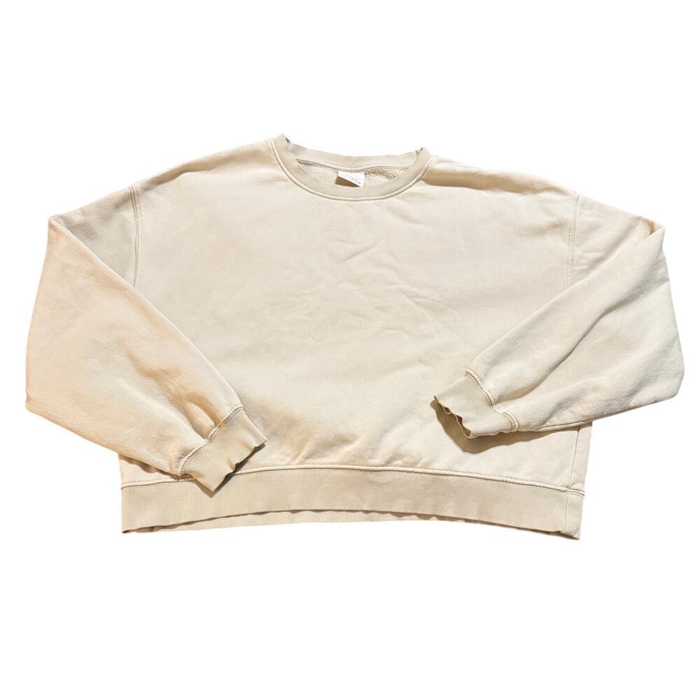 Pull & Bear Size XL‎ Beige Tan Cropped Long Sleeve Crew Neck Sweatshirt Women